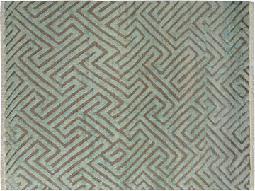 handmade Modern Moroccan Hi Gray Green Hand Knotted RECTANGLE 100% WOOL area rug 8x10